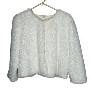 Calvin Klein Womens Faux Fur Open Front Long Sleeve Short Coat Jacket White L